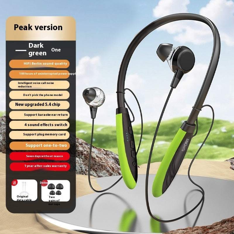 Headset for Sports - Neckband Wireless 9D Stereo with Battery Display-Color(Black With Green)