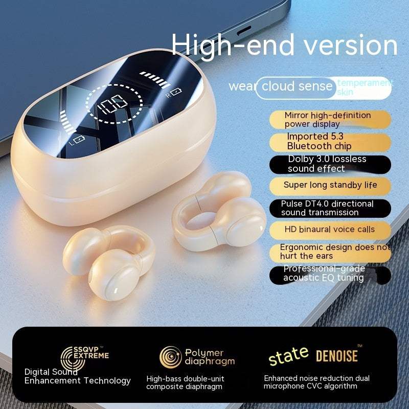 Headset: Sports Ear Clip Model - Battery Use Display + Noise Reduction- Skin Color