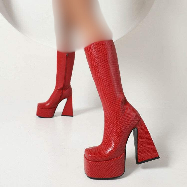 Women Boots - Fashion High Boots for Casual Style - PU Leather Made | Red Color Showcase 2