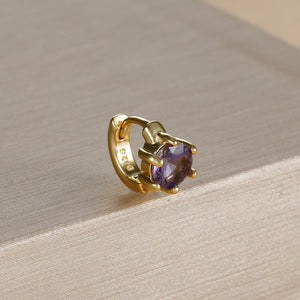 Earrings for Women | Ring-Shaped Gold Earrings | with Colored Diamonds (Gold trumpet Purple)