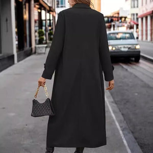 Women's Trench Coat: A Casual Gentle Button Long Coat | Black Color (Back Preview)