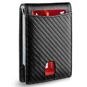 RFID Wallet - Anti-Theft Card Sleeve - Multifunctional & Leather Made - Color(Fiber Carbon Black)