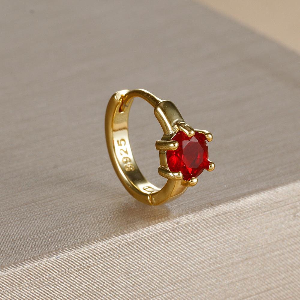 Earrings for Women | Ring-Shaped Gold Earrings | with Colored Diamonds (E1704 Gold Large Red)