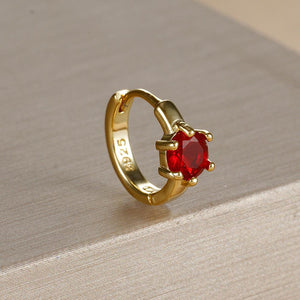 Earrings for Women | Ring-Shaped Gold Earrings | with Colored Diamonds (E1704 Gold Large Red)