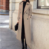 Women Coat: Slim Fit Woolen Coat, Suit Collar & Long Sleeve-Khaki Color Outdoor