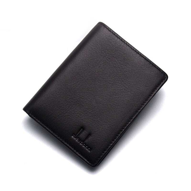 RFID Wallet for Men: Genuine Leather Cowhide + License Holder - Plain Vertical Brown Color