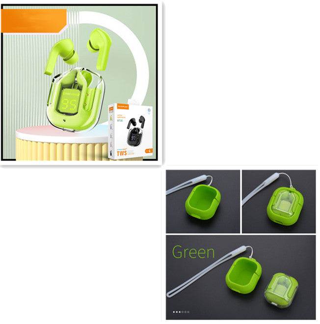 Headset: Mini Wireless Bluetooth - 20 Hours Usage, Power Display & Noise Reduction-Color(Large gift box Green set)