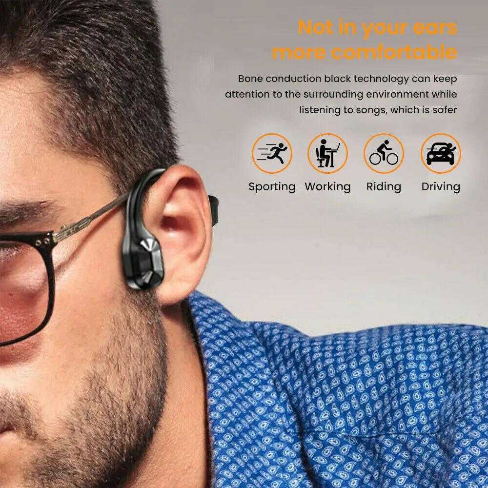 Headphones: Open Ear Wireless Bone Conduction for Sports with Mic- Man Wearing