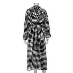 Women's Trench Coat: Houndstooth Designed Long Coat | Preview 3