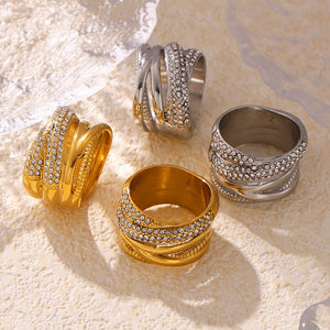 Rings for Women | Cross-Woven Gold & Silver Ring with Diamonds (Preview 2)