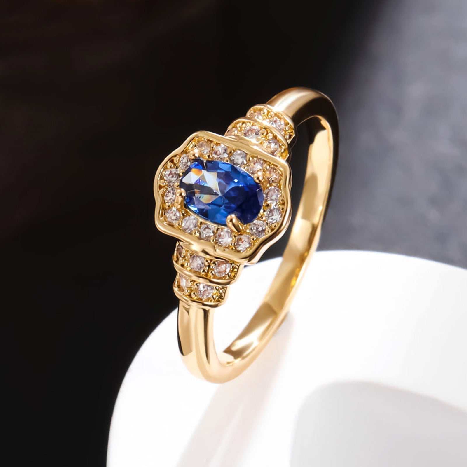 Rings for Women | Gold Egg-Shaped Ring | with a Sapphire Blue Diamond (Main Image)