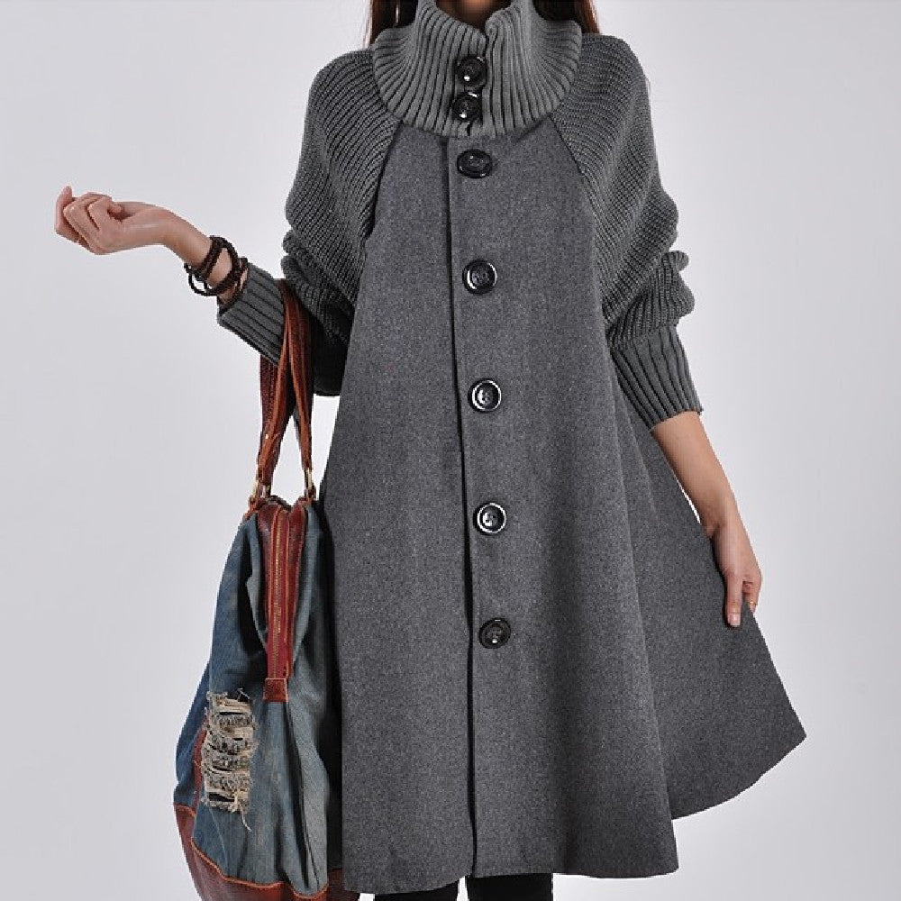 Women's Coat: Mid-length Coat | Solid Color & Woolen Fabric | Gray Color Coat