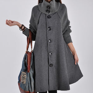 Women's Coat: Mid-length Coat | Solid Color & Woolen Fabric | Gray Color Coat