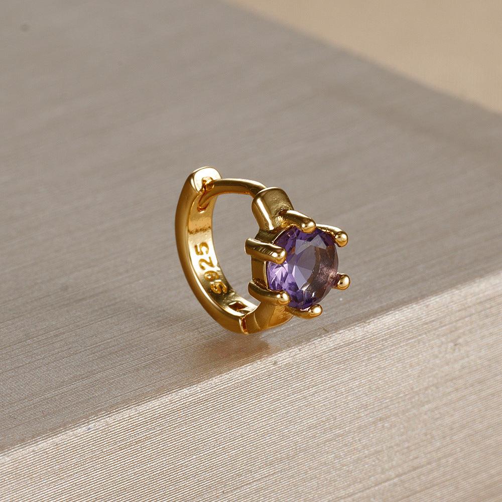 Earrings for Women | Ring-Shaped Gold Earrings | with Colored Diamonds (E1704 Gold Medium Purple)